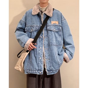 现货春冬款加绒牛仔夹克男棉衣潮流情侣毛领棉服外套MY2221-P115图片