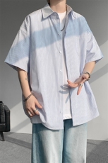 8XL-M条纹短袖衬衫男夏季宽松慵懒风痞帅大码衬衣外套DC28001P40，男装衬衫，电商B312