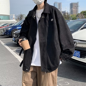 春秋季鹿皮绒外套男纯色百搭潮牌休闲潮青年机车运动夹克HH03 P45图片