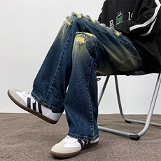 美式vibe裤子男款夏高街微喇黑色休闲牛仔裤男001-310B-1-P55，男装牛仔裤，星座310B-1