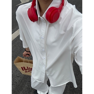 薄款冰丝短袖衬衫男简约纯色垂感休闲痞帅衬衣 CS288-P20图片