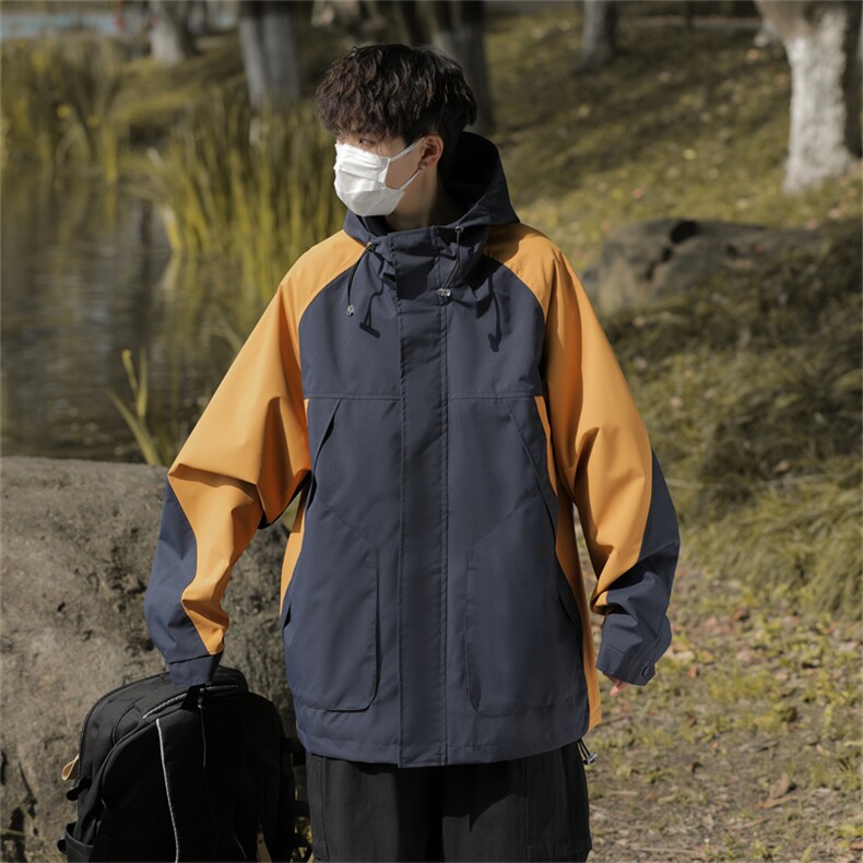 拼接连帽宽松休闲夹克男士春秋季潮牌痞帅百搭冲锋衣外套FK62-P68,男装夹克,星座1008-1