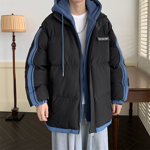 棉服男冬季新款港风宽松假两件连帽棉衣MF8587-特P78图片