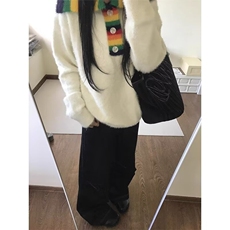 彩虹毛织拼接V领毛衣女秋冬宽松慵懒风设计感小众套头针织衫上衣，男装针织衫/毛衣，星座506A