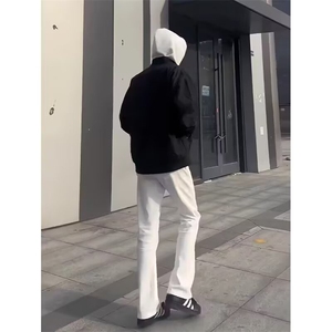美式vibe高街男女弹力纯白直筒修身显瘦窄版微喇牛仔裤S752 P34图片