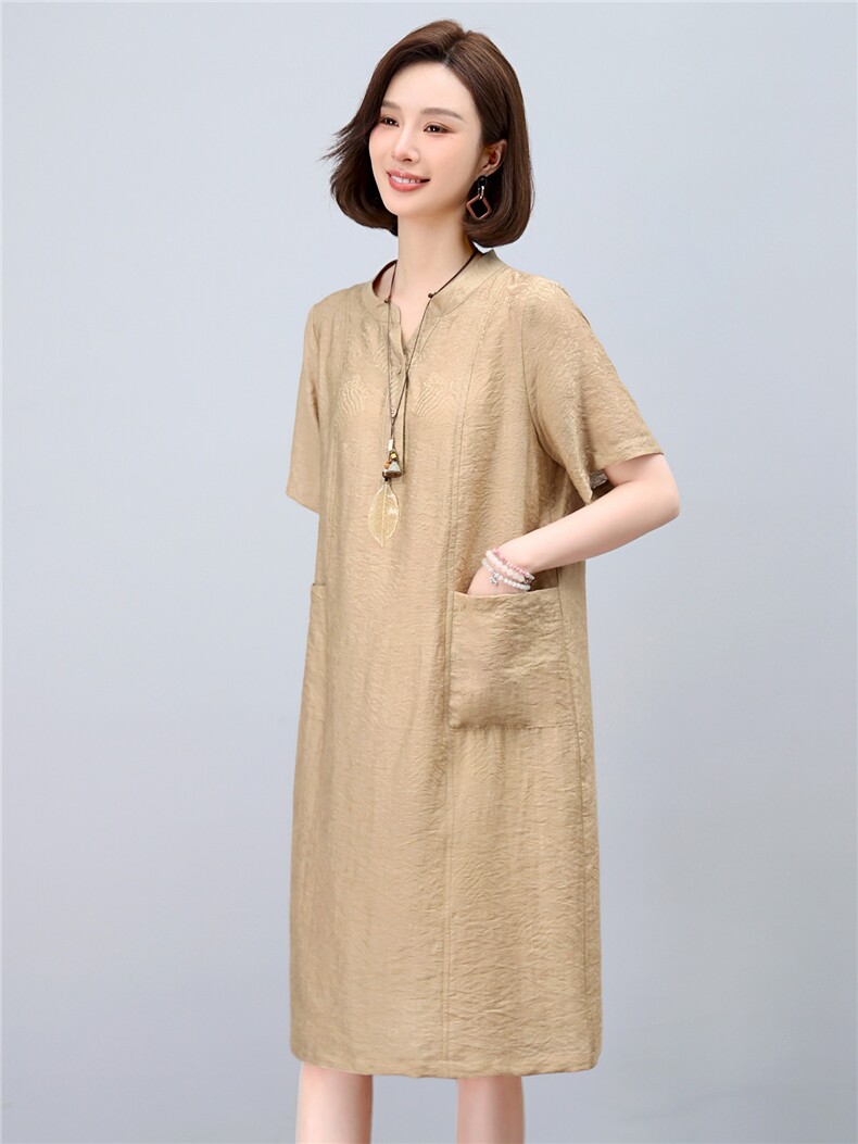 dpqb轻薄天丝连衣裙女2025夏季新款中年妈妈遮肚宽松大码中长裙子,女装连衣裙,依恋蒂丝