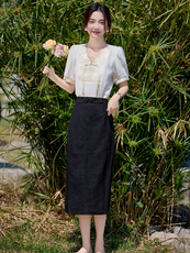 2025年夏季新中式气质盘扣修身两件套裙时尚减龄，女装套装/套裙，火爆靓佳人