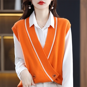 V领马甲女秋冬2024年新款潮网红针织背心无袖坎肩外穿,女装马甲,斯尔特羊绒