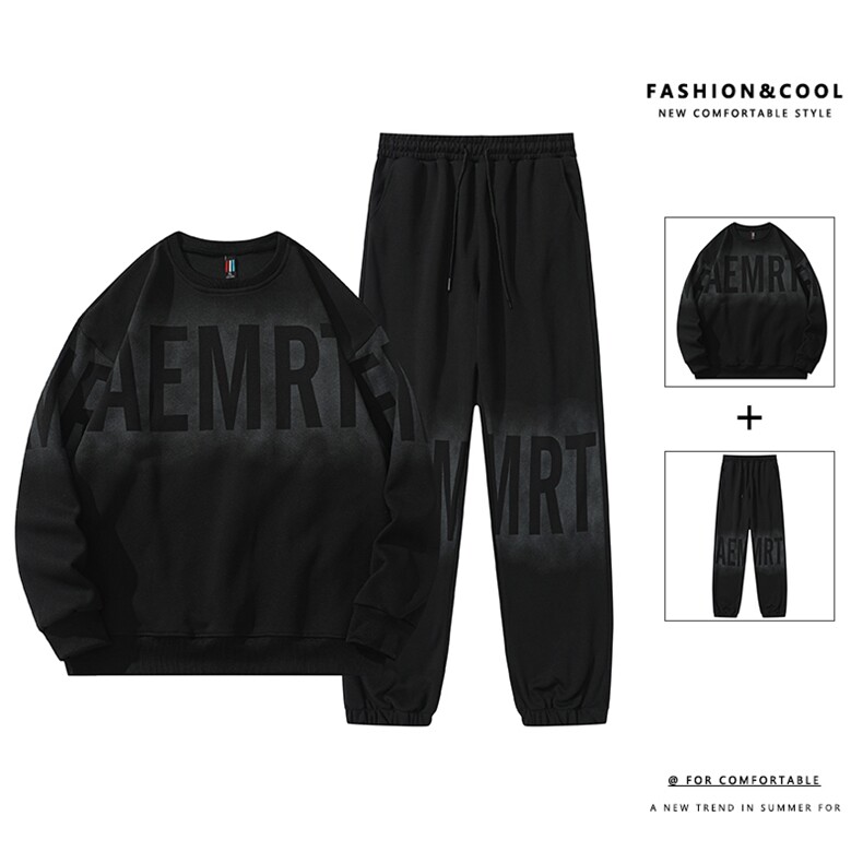 春秋款圆领卫衣男潮牌宽松套装上衣青少年学生百搭长袖t恤套装P70，男装T恤，星座1210B