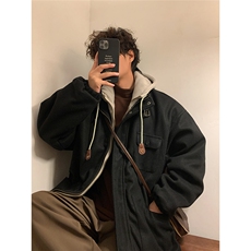 EQ158冬季新款港风日系毛呢大衣假两件加厚连帽棉服棉衣外套P145，男装毛呢大衣，电商C306-1