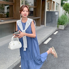 夏季薄款简约休闲连衣裙女2025新款时尚气质披肩高级感长裙女，女装连衣裙，幸运星