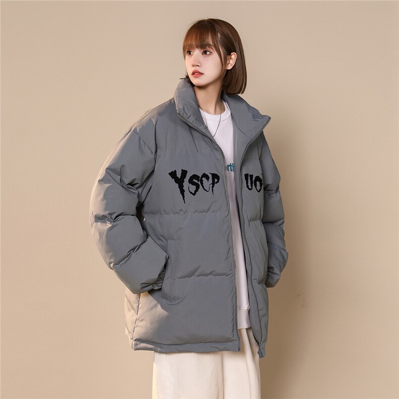 中性风22冬季设计感潮流字母纯色立领厚款保暖棉衣MY2053P85控118,男装棉衣,A247A