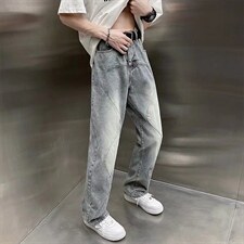 美式高街百搭牛仔裤男女宽松直筒裤中性阔腿裤子ins潮NK8024-p46，男装牛仔裤，星座1008