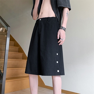 夏季美式高街排空拉链黑色牛仔五分短裤货号DK70P50图片