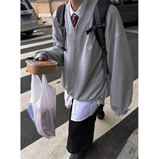 灰色简约基础款v领卫衣男生学院风宽松百搭休闲套头上衣W111，男装卫衣，星座1116A（原606A-3）