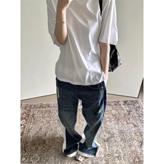 美式复古水洗双层拼接白底牛仔裤街头直筒宽松显瘦阔腿长裤子潮，男装牛仔裤，星座601-1