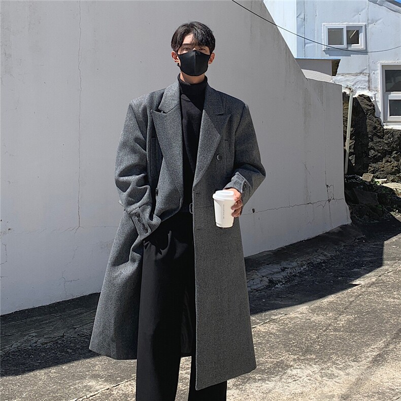 毛呢大衣男中长款宽松过膝呢子风衣外套DY13-P128控168,男装风衣,星座403（原603-1）