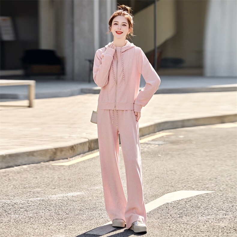 2025年春季新款休闲时尚开衫卫衣连帽外套裤子两件套现货,女装套装/套裙,辉煌依升