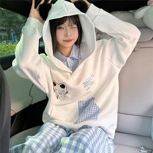 【云朵绒复合】薄款320g厚款400g 刺绣假两件连帽卫衣女图片