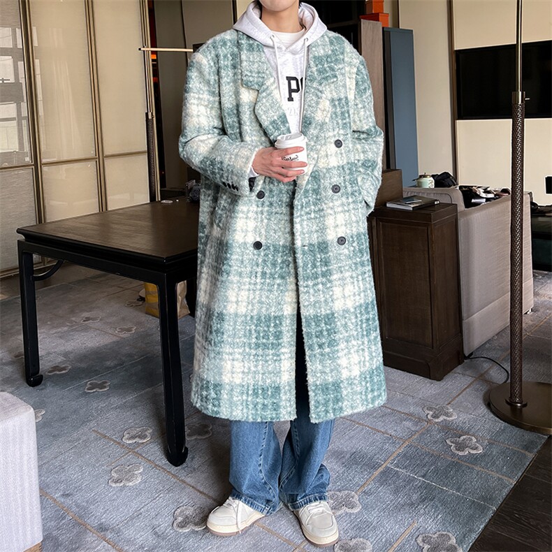 秋冬小香风千鸟格呢子长款休闲风衣A071-F13-P135,男装风衣,电商A071