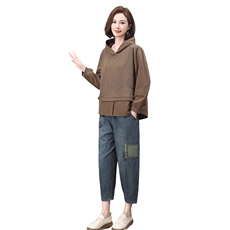 时尚休闲女装套装宽松显瘦长袖上衣+牛仔裤两件套舒适百搭日常穿搭，女装套装/套裙，叶笙衣