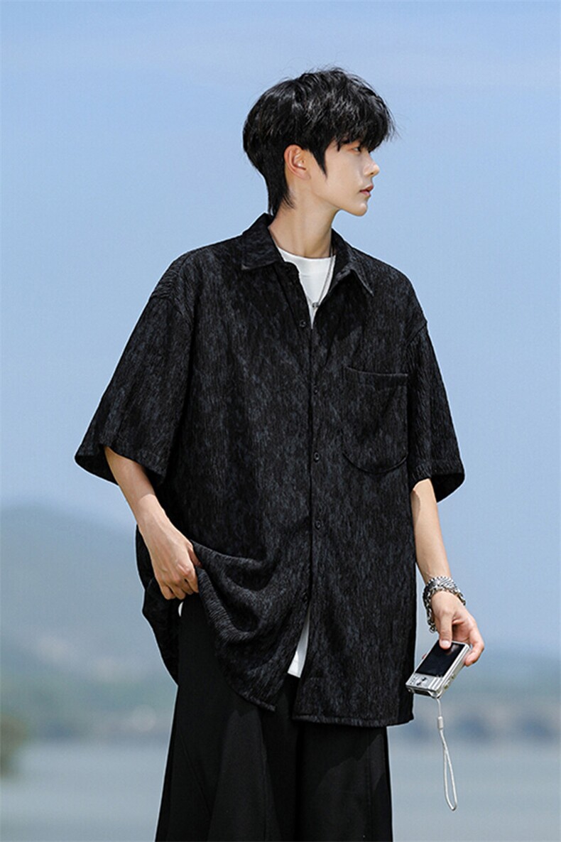 8XL-M肌理褶皱冰丝短袖衬衫男夏薄款半袖防晒衬衣外套DC28010P45,男装衬衫,电商B312