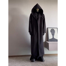 暗黑巫师帽风衣男过膝长款教父毛呢大衣披风外套Y995-P130，男装风衣，星座1004-3