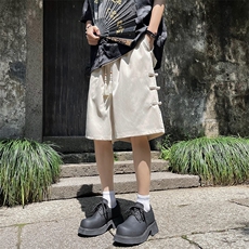 新中式盘扣休闲短裤男夏季薄款冰丝外穿风大码宽松男装五分裤子，男装牛仔裤，星座505-2（原电商A260-1)