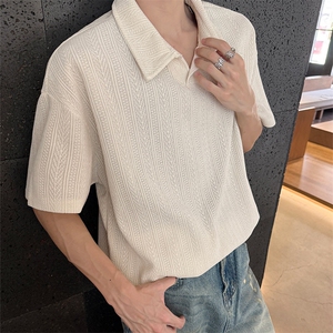 夏季宽松麦穗条短袖T恤潮简约翻领半袖811A-T135-特P30图片