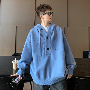 2024新款连帽毛衣男半开衫针织帽衫宽松套头上衣现货 W8481-P58图片