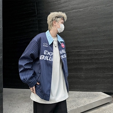 美式复古外套男女春秋宽松休闲条纹棒球服夹克JK0178-P70，男装夹克，星座308B-1