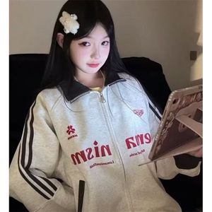 侧条纹棒球服男款秋冬麂皮绒运动夹克高街痞帅外套 WY33图片