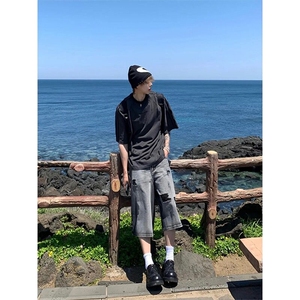 【有货】DK2611-特P38美式高街ins破洞水洗牛仔短裤男女夏七分裤图片