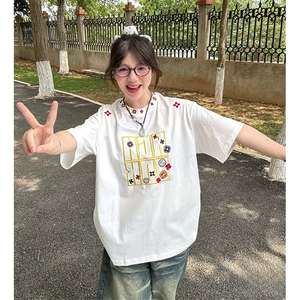 万针全刺绣工艺抖音得物高品质260克重磅纯棉双纱美式高街短袖T恤图片