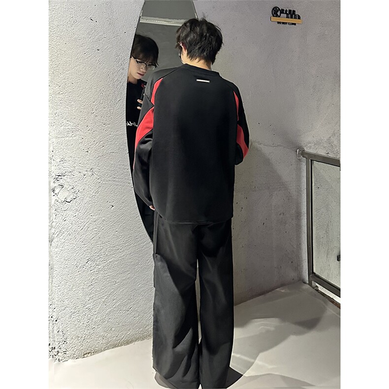 B221美式ins高街暗黑宽松拼接圆领卫衣T恤SY2316-P65控88,男装卫衣,电商B221