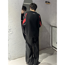 B221美式ins高街暗黑宽松拼接圆领卫衣T恤SY2316-P65控88，男装卫衣，电商B221