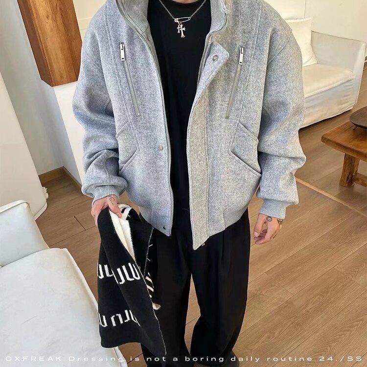W9138-P100网图现货解构双拉链哈灵顿棉服加厚百搭流行潮流新款,男装棉衣,星座1608-2