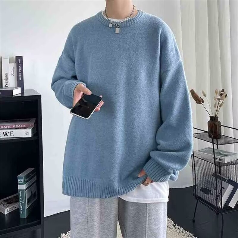 纯色毛衣秋冬cleanfit针织衫美式慵懒风宽松圆领外套6204-P42网图,男装针织衫/毛衣,电商B245