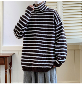 2025秋季新款慵懒风针织条纹高领保暖毛衣A316-1-Y101P75控89图片