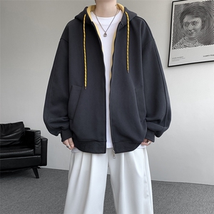 8XL-M秋连帽卫衣男宽松休闲纯色拉链开衫外套拼色帽衫运动WY27P65图片