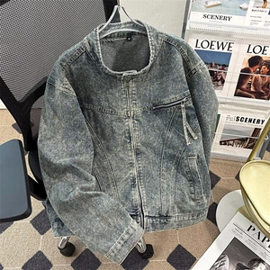 美式高级感短款牛仔夹克男春秋季新款高街痞帅潮牌设计感牛仔外套图片