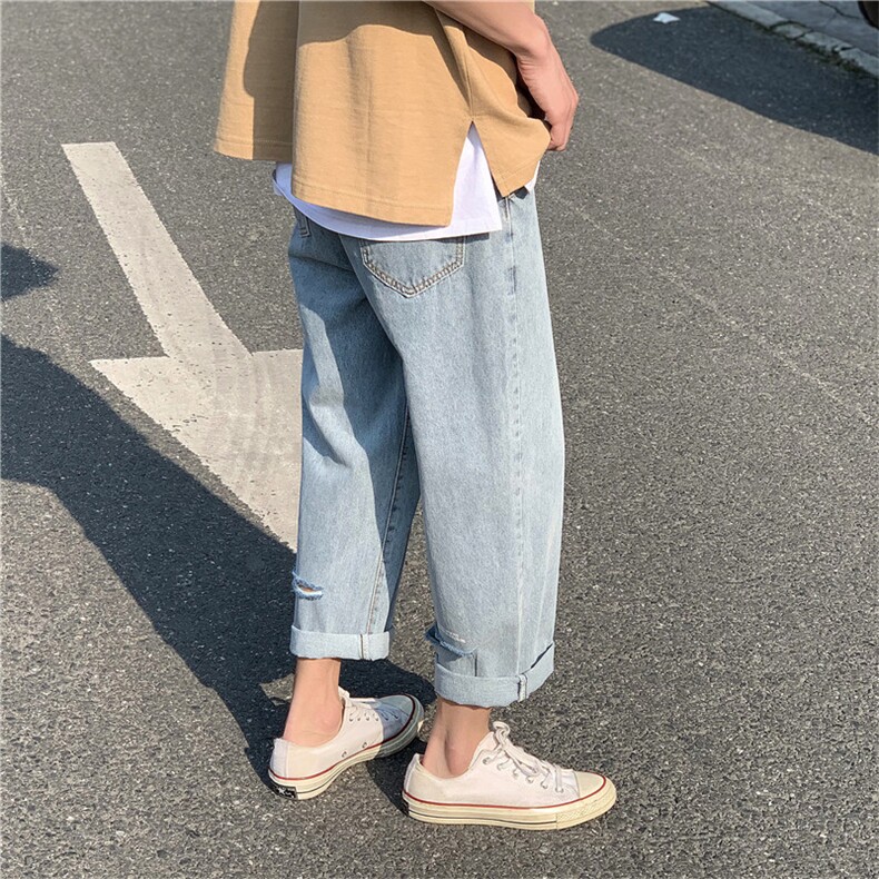 破洞牛仔裤男潮牌休闲帅气坠感直筒裤ins网红宽松阔腿裤N200-P35图片