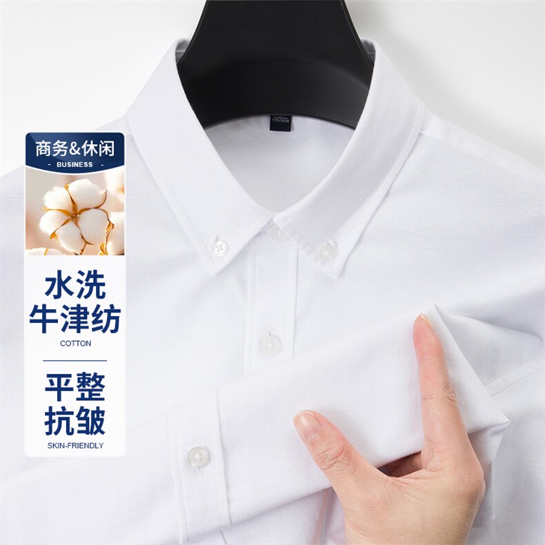 男士纯色棉牛津衬衫长袖2024新款春秋季商务休闲帅气衬衣正装,男装衬衫,钱塘6003（原4033）