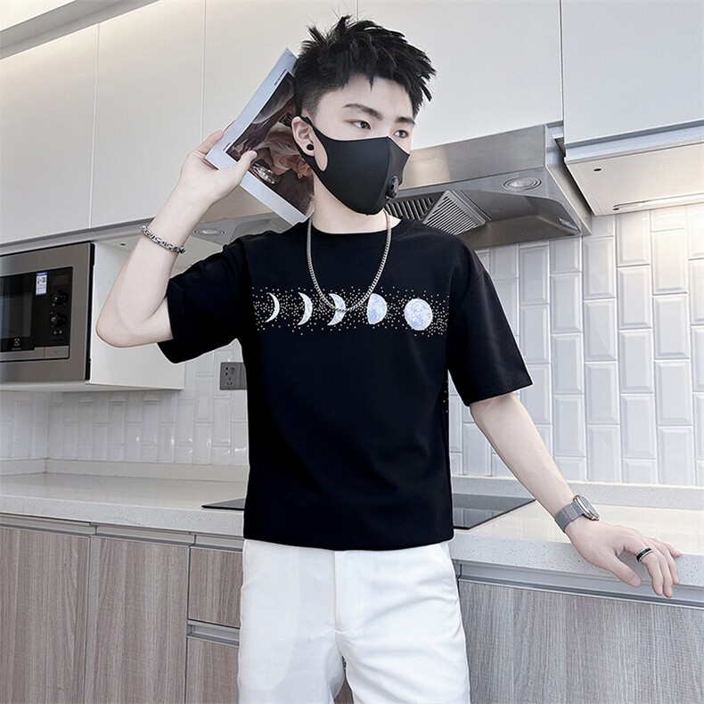 月有阴晴圆缺烫钻短袖T恤男社会小伙高级感301C-DT88-P48控68,男装T恤,星座301C（原B323）