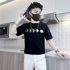 月有阴晴圆缺烫钻短袖T恤男社会小伙高级感301C-DT88-P48控68，男装T恤，星座301C（原B323）