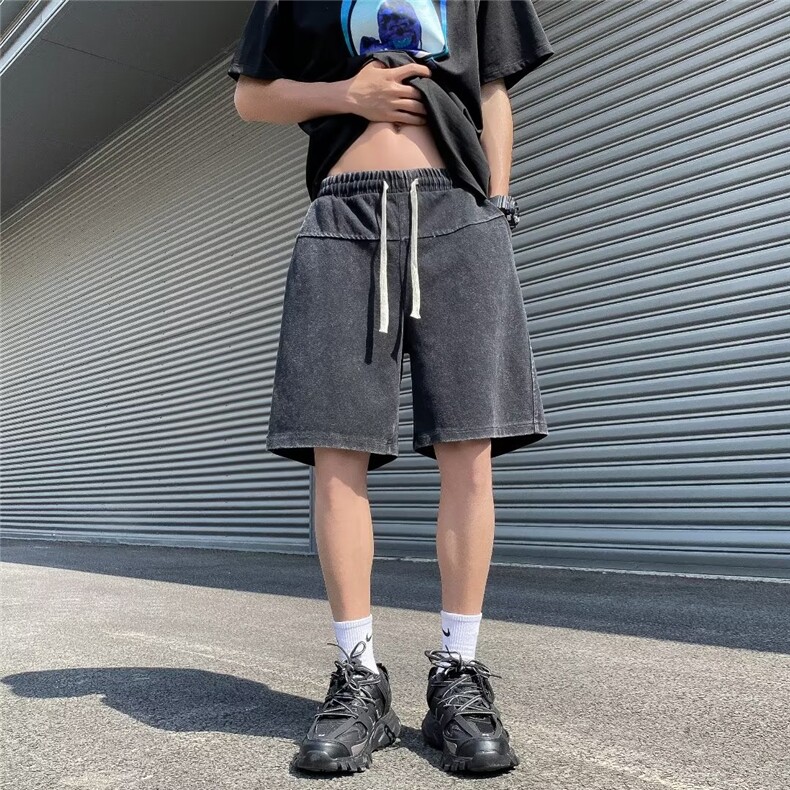 水洗纯棉短裤男潮牌ins宽松直筒中裤夏季美式重磅运动休闲五分裤,男装休闲裤,星座601-2