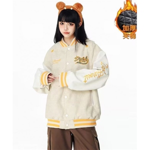 复古条纹撞色棒球服女潮牌宽松春秋插肩袖外套夹克 J2512图片