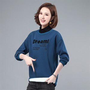 长期现货，冬季新款圆领套头长袖时髦加绒刺绣卫衣，女装卫衣/绒衫，涵誉