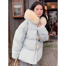 胖mm大码女装牛角扣羽绒棉服女韩系甜美风减龄棉衣连帽加厚外套女，男装棉衣，星座506A