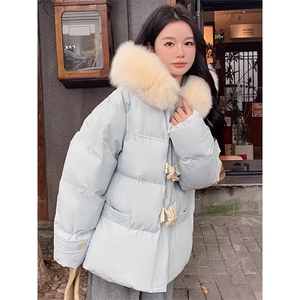 胖mm大码女装牛角扣羽绒棉服女韩系甜美风减龄棉衣连帽加厚外套女,2019年胖子夏装搭配女装图片图片